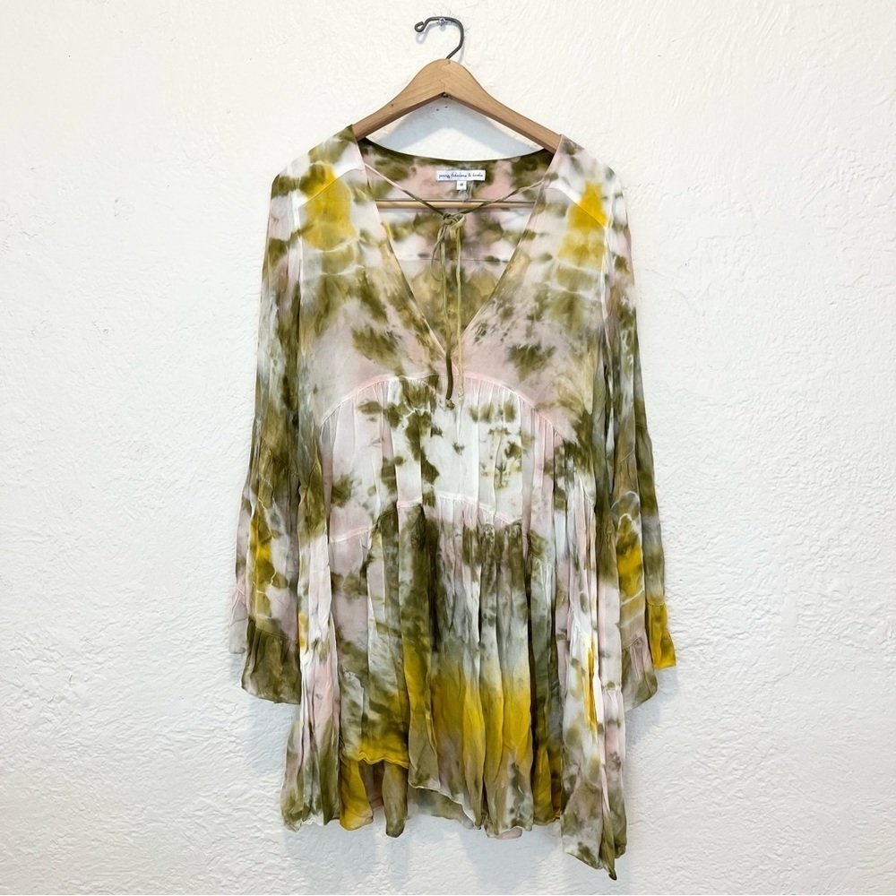 Young Fabulous & Broke Rose Dress Tunic Tie Dye Green Small